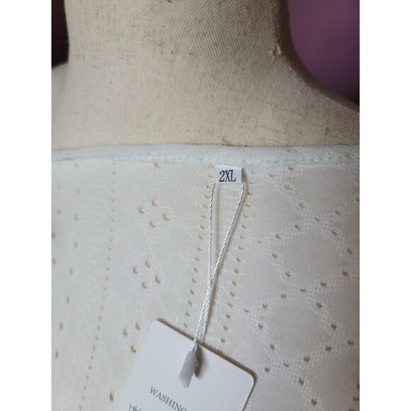 ROSRISS Tank-Top Sleeveless‎ Loose Fit Pleated Square Neck Eyelet NWT 2XL - Picture 6 of 7